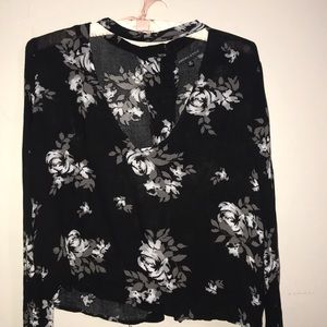 black, long sleeve, see through blouse